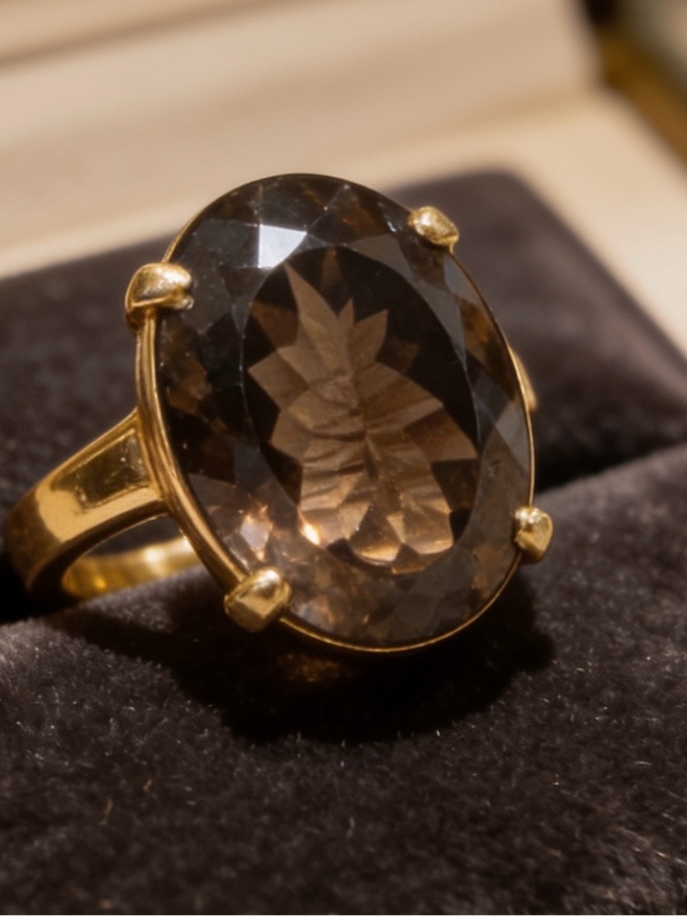 Gold Plated Sterling Silver Ring with Oval Smoky Topaz Gemstone-size 7 1/2